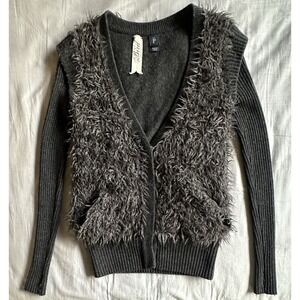 Y2K Bird by Juicy Couture Shag Sweater Textured Gray Snaps Size P Rare